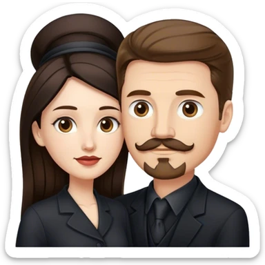 tall white man with brown hair goatee mustache embracing a pale woman with long black hair, wearing elegant clothing standing sticker
