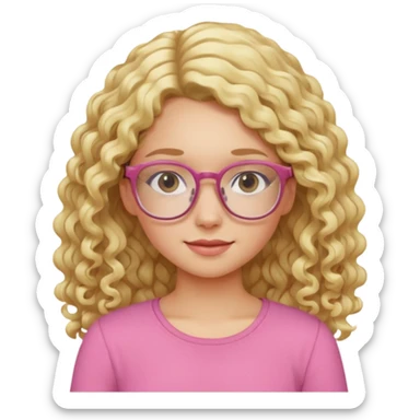 blond girl with glasses long curly hair pink top sticker