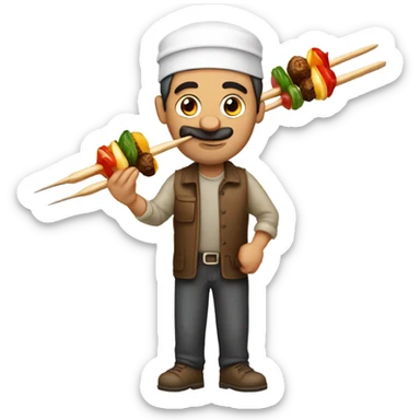 Armenian man holding a kabob sticker