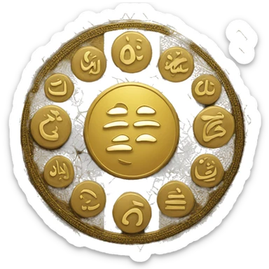 A gold coin with an islamic pattern on it sticker