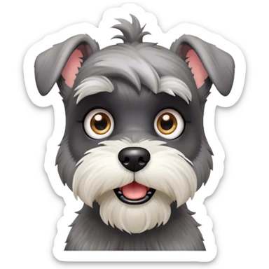 Cinematic Comical Miniature Schnauzer Portrait Emoji, Head tilted dramatically with a comically shocked expression and large, animated eyes, featuring a sharply defined salt-and-pepper fur with exaggerated, humorous eyebrows, simplified yet hilariously detailed, glowing with a bold, playful radiance, high shine, exuding a spirited and cheeky charm, styled with a soft glowing outline, capturing the essence of a Miniature Schnauzer that appears ready to dash into a burst of comic energy! sticker