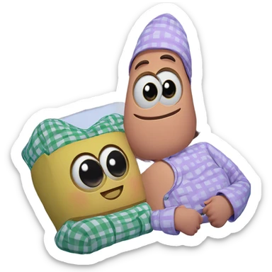 boy in pajamas with hat sticker