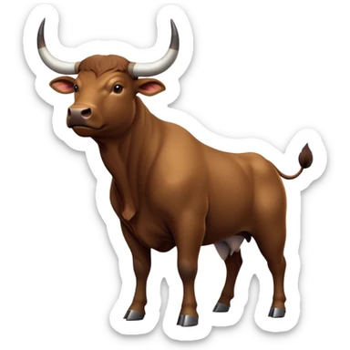 cinematic-[brown bull]-realistic-full-body-standing-emoji,-tail-flicking-lazily,-head-tilted-dramatically,-sleek-[brown]-fur,-simplified-yet-realistic-focused-features,-highly-detailed,-glowing-with-an-almost-sarcastic-glow sticker
