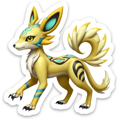 Tribal Exotic Meloetta-Zeraora-Lombax-Renamon-Protogen-Palkia-hybrid-fusion-Fakémon-creature, full body sticker