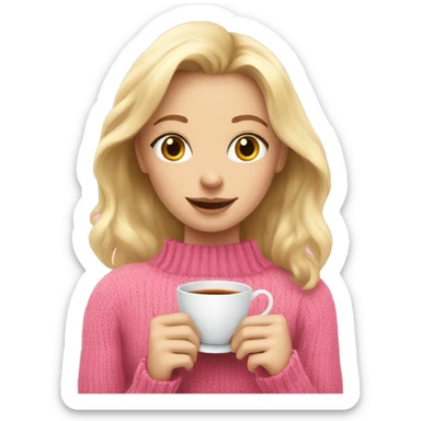 blonde hair girl holding a tea and pink jumper on sticker
