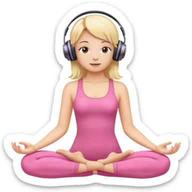 blond girl doing yoga with pink body suit and headphones sticker
