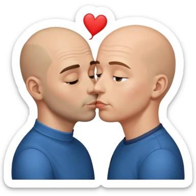 Bald man with beard kissing brunette floppy hair twink man lasses sticker