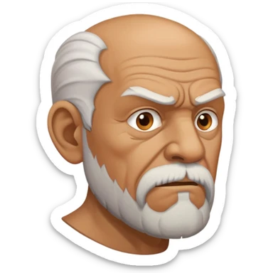 old angry man in profile view with a goatee sticker