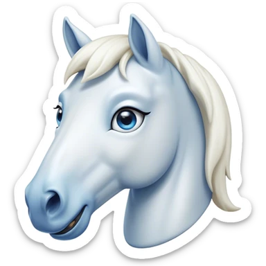 Cinematic Comical White Horse Portrait Emoji, Head tilted dramatically with an exaggeratedly amused expression, featuring a striking white fur with a glossy finish and wide, expressive blue eyes filled with playful disbelief, Simplified yet hilariously expressive features, highly detailed, glowing with a slightly sassy glow, high shine, dramatic yet playful, stylized with an air of cheeky mischief, bright and endearing, soft glowing outline, capturing the essence of a spirited and over-the-top horse, so meme-worthy it feels like it could side-eye its way into internet fame instantly! sticker