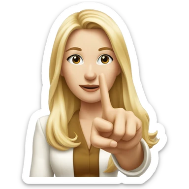 Blonde elegant women with LONG HAIR, ,POINTING YOU FORWARD with her HAND with INDEX FINGER, Hyper Realistic sticker