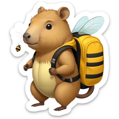 capybara wearing small bumble bee backpack  sticker