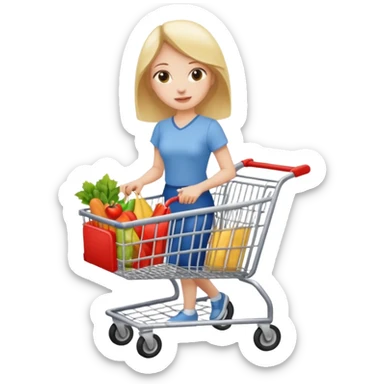 lady with shopping cart sticker