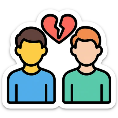 two men gay couple breaking up with a broken heart between them sticker