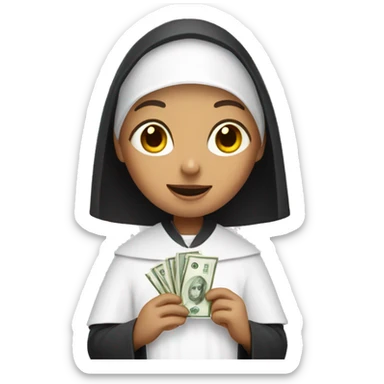 Nun with a cash sticker
