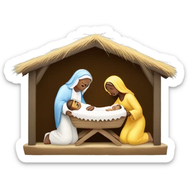 nativity scene with baby Jesus in a manger sticker