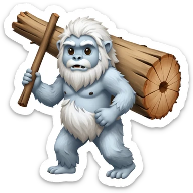 yeti, carrying a big wood sticker