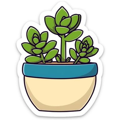 Sedum Pachyphyllum succulent with chubby blue-green leaves in a beige ceramic pot sticker