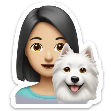 asian girl with Japanese spitz dog sticker