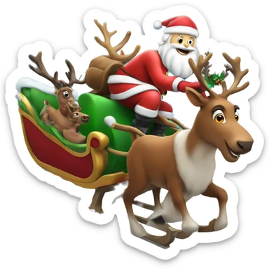 Santa in his sleigh being lead by his flying reindeer  sticker