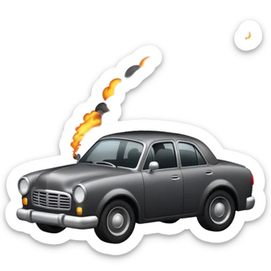 crashed car with smoke sticker
