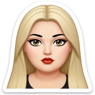 big plus size, long straight hair, baddie,pretty, makeup, black eyeliner, long hair sticker