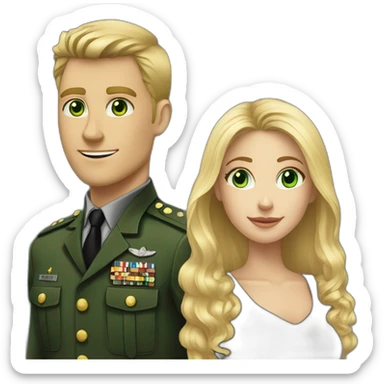 Military blond guy and green eyes blond long hair girl in black dress sticker