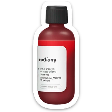 the ordinary peeling solution bottle with label and a red liquid inside sticker