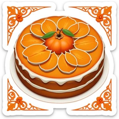 Xi'an persimmon cake orange-colored with decorative patterns, simplified emoji style with bold outlines and bright colors, cartoon style Shaanxi traditional dessert sticker