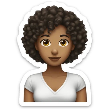 Mixed girl with dark, flat, curly hair and curly bangs sticker