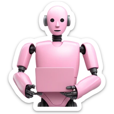 human-like pink robot carrying email icon in hands.  sticker