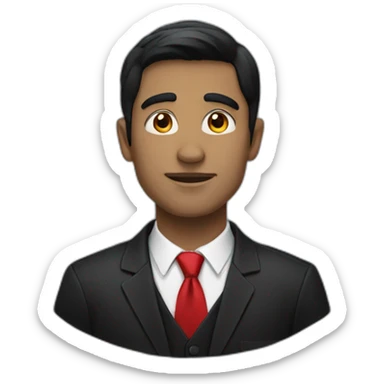 black-haired man with black blazer and red tie sticker