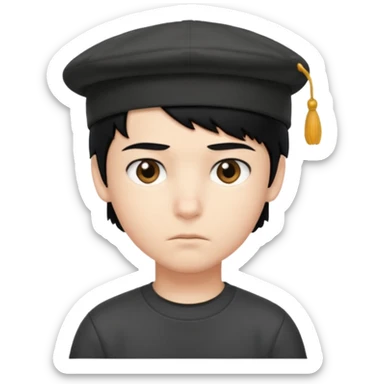 Gere um menino de cabelos preto e boné de lado com feição séria branco sticker