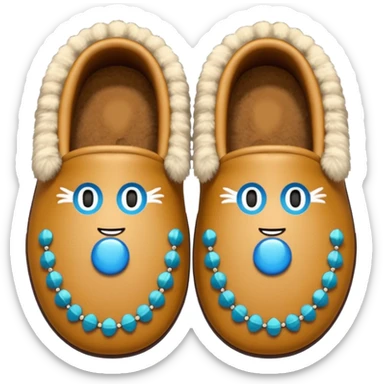tan moccasins with beadwork design and fluffy fur, emoji style sticker