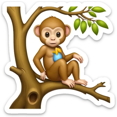 Baby monkey sitting on tree sticker