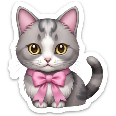 Dilute grey calico cat with pink ribbon sticker