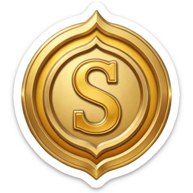Create a custom emoji badge featuring a stylized, letter “S”. Design it in the Gold rank theme from League of Legends. Use warm gold metallic textures, bright highlights, and a noble, premium feel. Emblem-like and highly polished.
 sticker