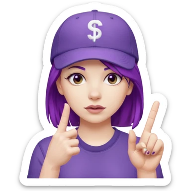 Woman with purple hair flipping middle finger with ball cap on that says stfu sticker