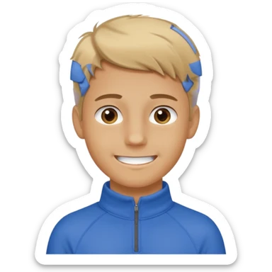 make a boy with comb over  dirty blond hair hazel eyes tan white smirky smile and quarter zip  sticker