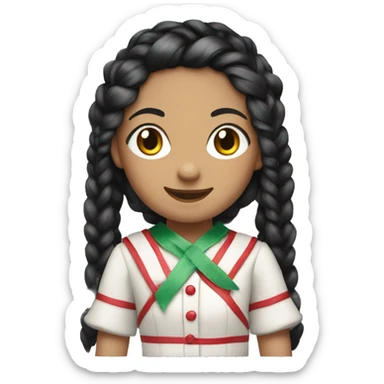 Doll with black hair in two braids with red, green, white ribbons smiling  sticker