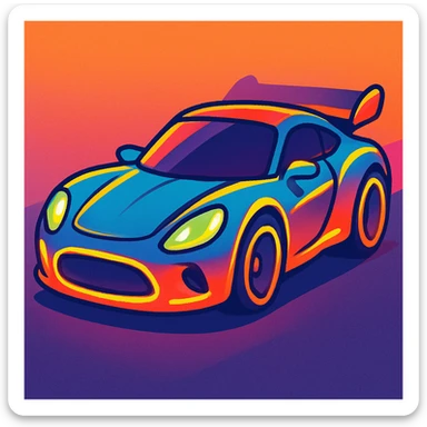 futuristic sports car with exaggerated curves and glowing accents in vibrant toon style sticker