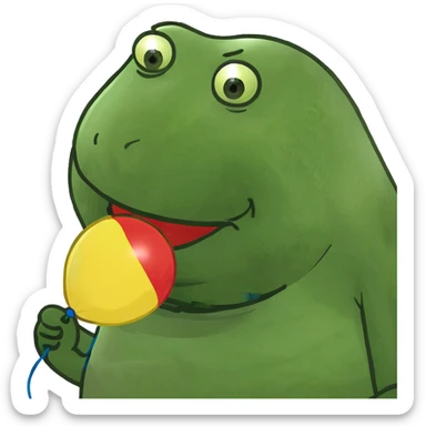 Fat man eating a balloon sticker