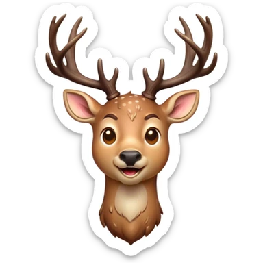 Cinematic Comical Deer Portrait Emoji, Head tilted dramatically with an exaggeratedly amused expression, featuring a sleek dappled coat and whimsically contorted antlers, wide, expressive eyes filled with playful disbelief, Simplified yet hilariously expressive features, highly detailed, glowing with a slightly sassy glow, high shine, dramatic yet playful, stylized with an air of cheeky woodland mischief, bright and endearing, soft glowing outline, capturing the essence of a spirited and over-the-top deer, so meme-worthy it feels like it could side-eye its way into forest folklore instantly! sticker