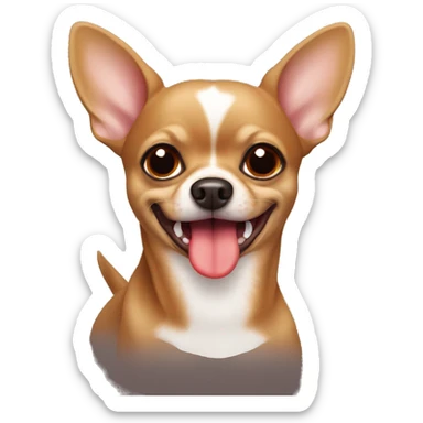 brown chihuahua with tongue out and a red collar sticker
