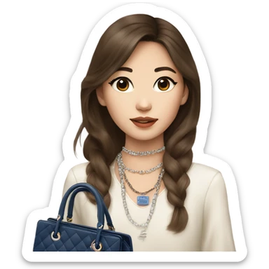 Realistic brown hair blue eyes Chanel Asian Girl with Birkin bag and Chanel necklace sticker