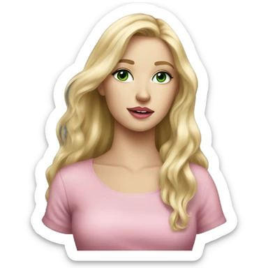 Portrait of a Beautiful blond girl with long hair with green eyes and pink lips  sticker