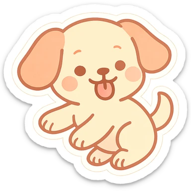 playful dog with floppy ears, tongue out, pastel palette sticker