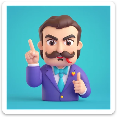 angry character with a mustache giving the middle finger, expressive, bold, clear emotion, pride colors sticker