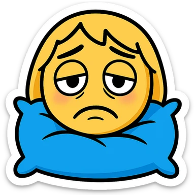 Add a soft pillow under the tired yellow face, keep the background transparent. sticker