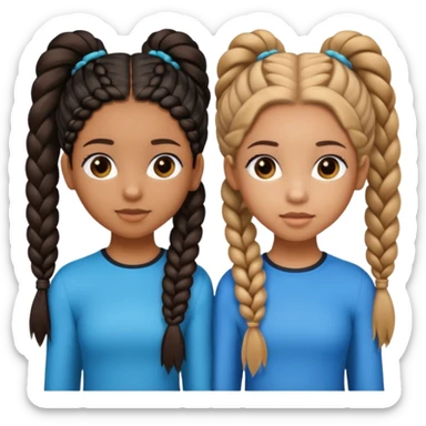 3 black teenage girls. One with shoulder length long curly hair and a little light skinned. One with Carmel skin with two long straight ponytails. One a little darker with 6 straight back braids going into buns in the back sticker