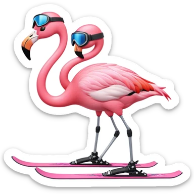 A Skiing Flamingo with ski helmet on the head , wearing ski goggles , ski and ski boots sticker